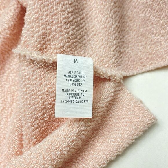 Aerie Sunday Soft Lace Up sweatshirt Pink Women's Medium High Low Raw Hem - Picture 4 of 12
